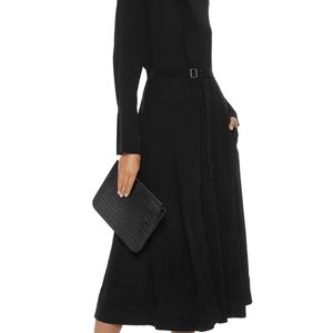 Iris & Ink Belted Black Midi Dress UK 12 (US 8)